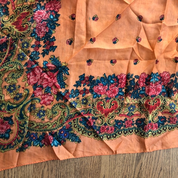 Unbranded Ladies Silk Scarf Orange Multicolor Floral - Picture 2 of 5